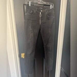 Zara Woman Premium Denim Black Skinny Jeans w/Exposed Zipper and Front Seams EUC